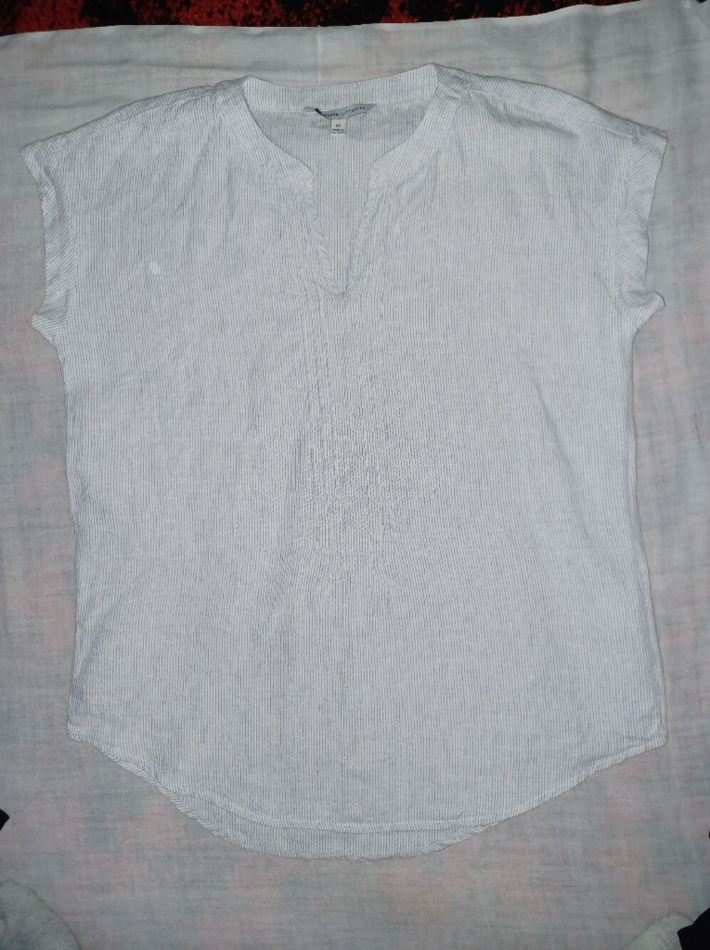Adrienne Vittadini Linen Striped Top in Light Blue and White XS